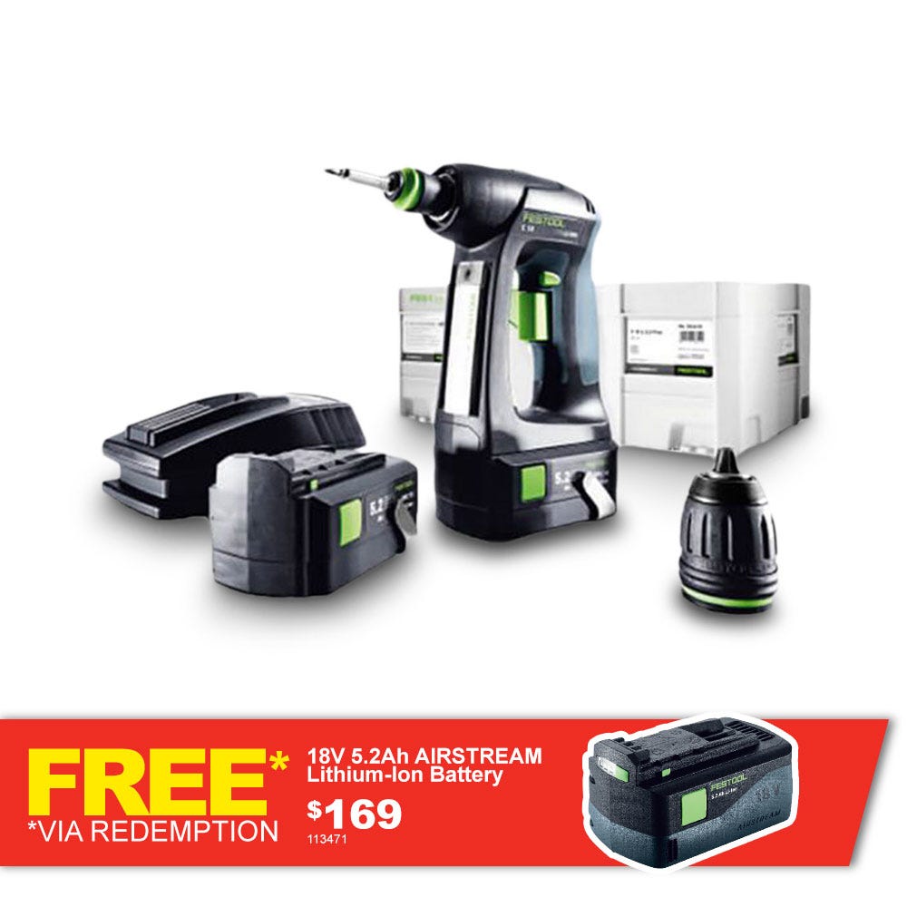Set burghiu/șurubelniță FESTOOL 18V fără perii 2 x 5,2 Ah 575008