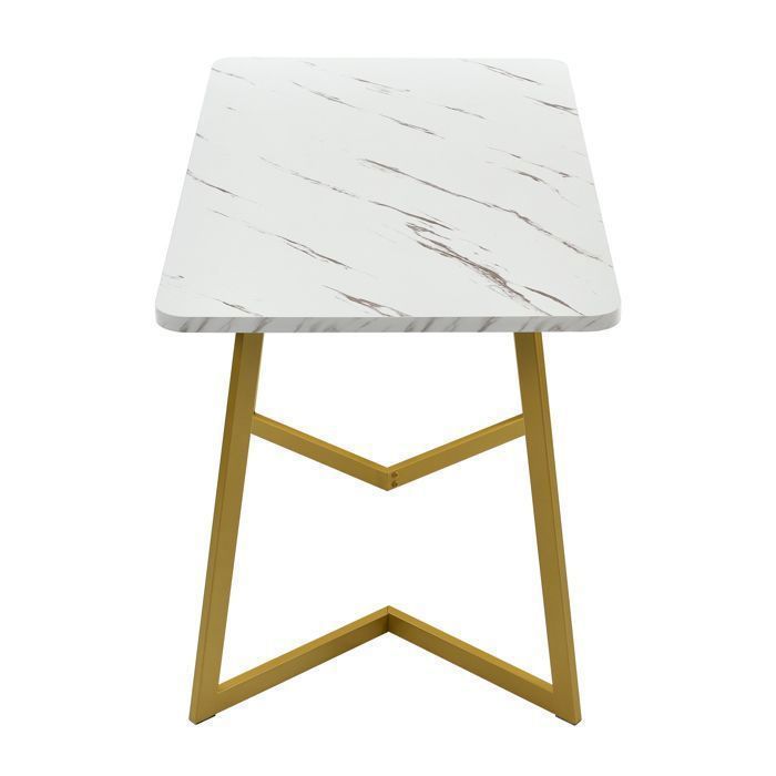 Table à Manger +Structure en Métal -Rectangulaire- Table de Cuisine Moderne pour Salle à Manger Salon 117x68x75cm Or+Blanc