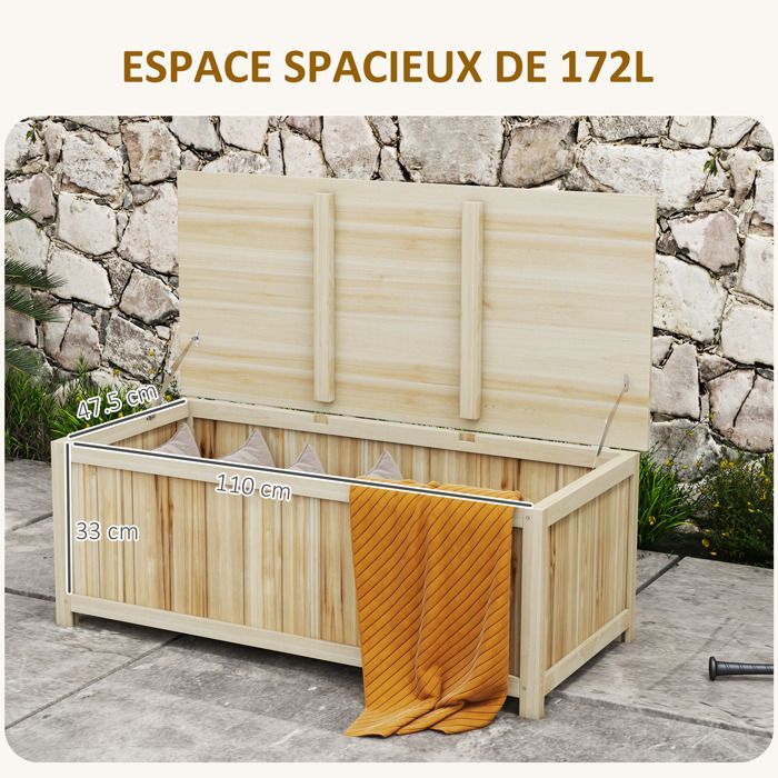 Outsunny - Baúl de almacenamiento - Madera de abeto - 120x55x45cm - Madera natural