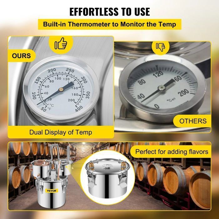 Destilador de alcohol, 20 L, para elaboración de cerveza, acero inoxidable, enfriamiento rápido, plata