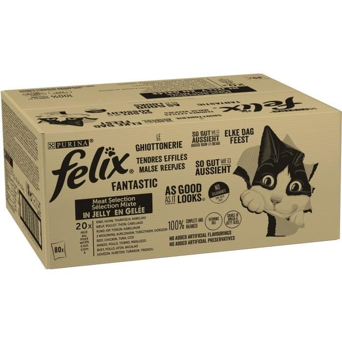 FELIX Malse reepjes in gelei, gemengde selectie - 80 x 85 g - Vershoudzakjes voor katten
