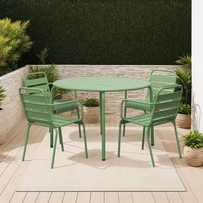 BACA Gartentisch 110 cm + 4 grüne Metallstühle