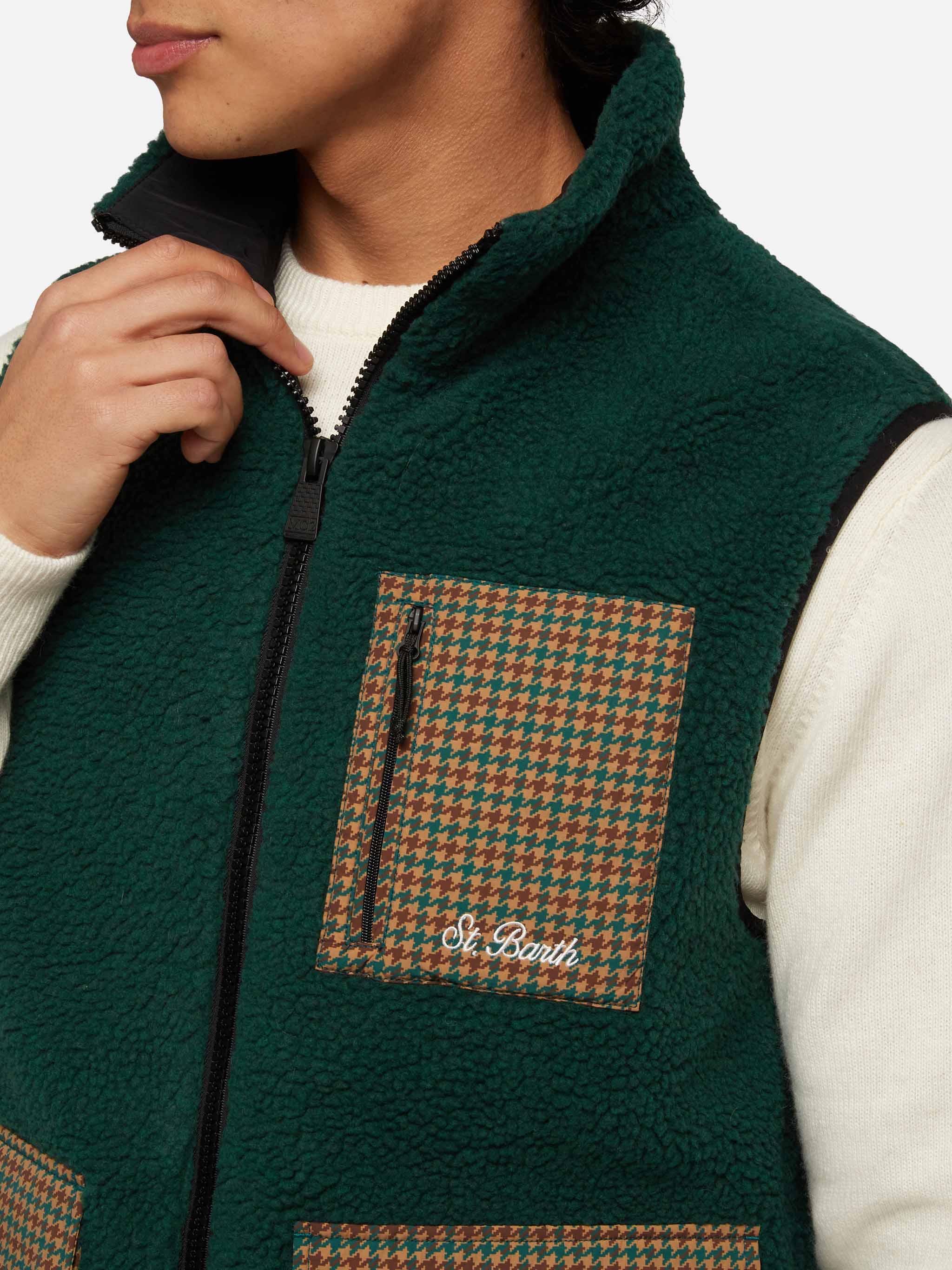 Chaleco de peluche con estampado de pata de gallo para hombre de Wanaka