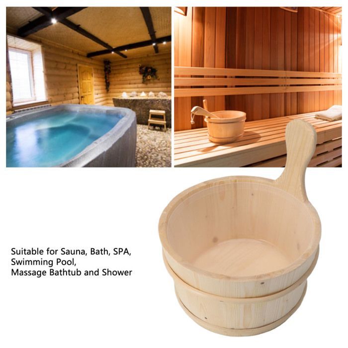 Cubo de madera de 4 litros y cucharón para sauna, accesorios con revestimiento de plástico para spa, piscina y bañera de hidromasaje.