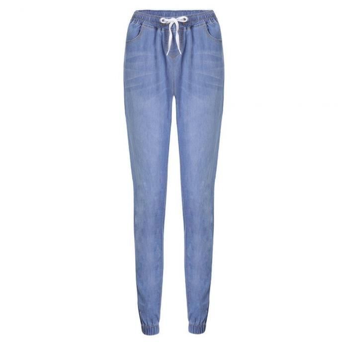 Pantalones vaqueros FUNMOON para mujer - Corte ajustado - Azul claro - Cierre de cordones - Lavado Close-Up Bloomer