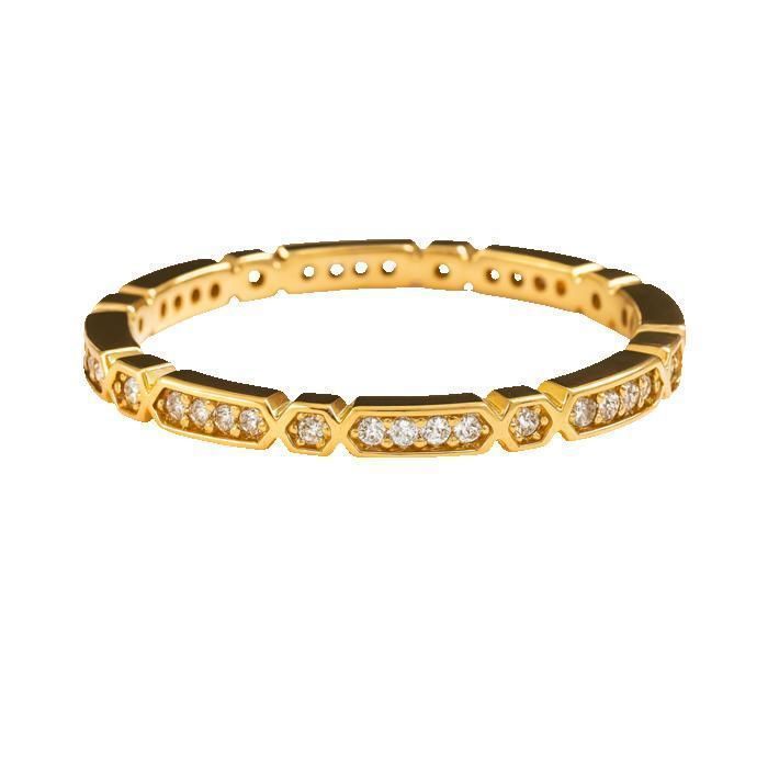 Bague Jonc Alliance Femme Plaqué Or 18 Carats & Zirconium – Anneau Géométrique Hexagonal Tendance – Éclat Durable