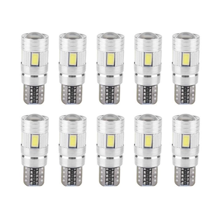Shipenophy Ampoule LED T10 10 pièces T10 5630 6SMD W5W décodage de voiture LED ampoule Canbus sans erreur marqueur auto phares