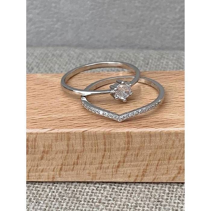 Solitaire Ring - BIJOUXIA - Double Bands - 925 Sterling Silver - Cubic Zirconia Crystal - Sizes 50 to 60