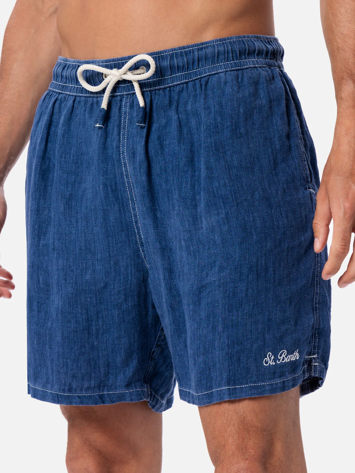 Gustavia Heren Mid-Length Zwempak van Blauw Denim Linnen