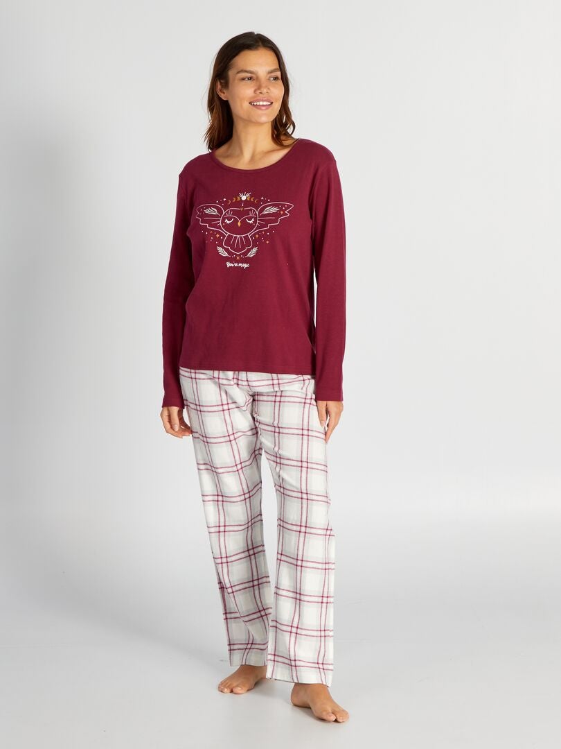 Pijama largo con camiseta y pantalón de franela - 2 piezas - ROJO