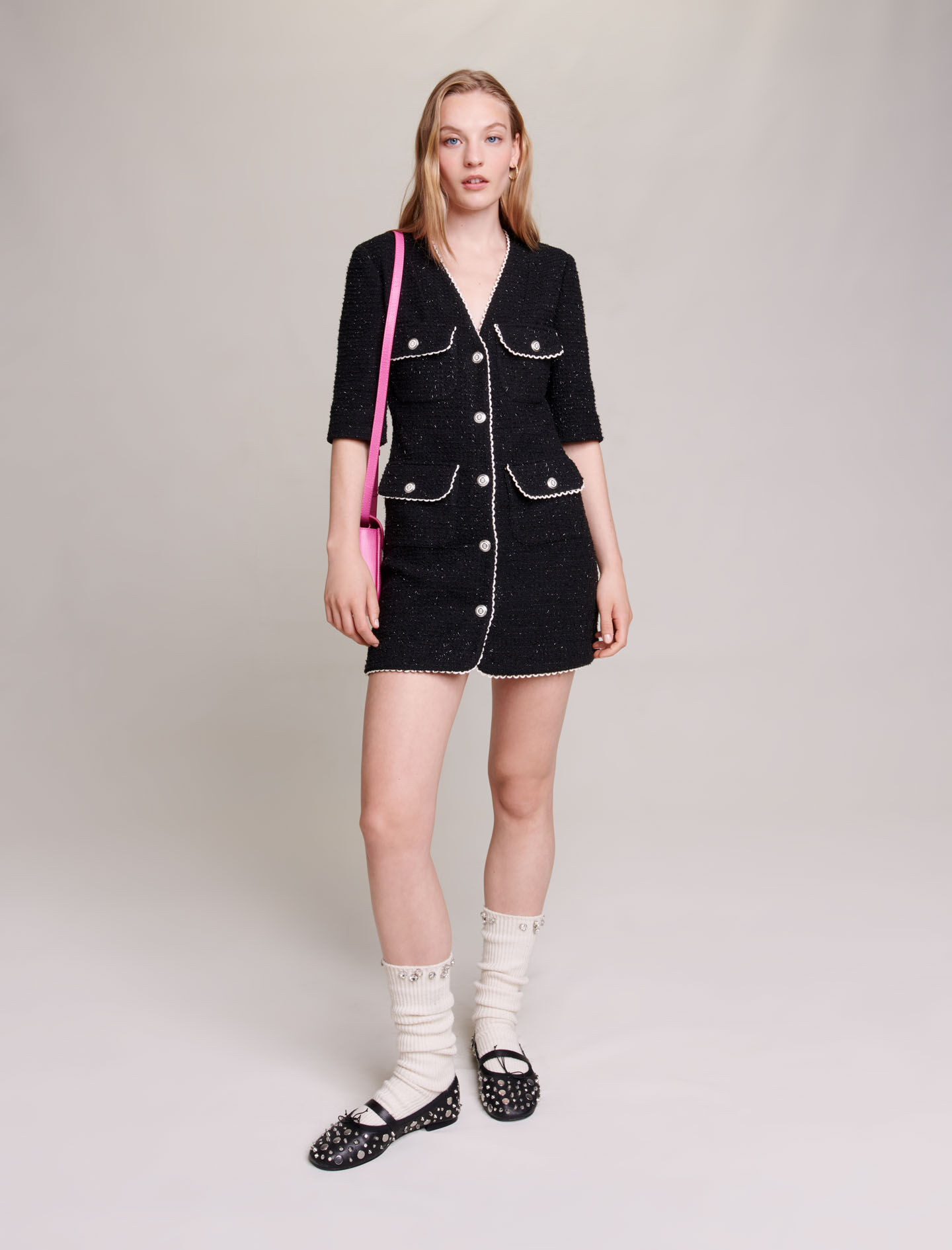Rochie scurtă din tweed - Negru