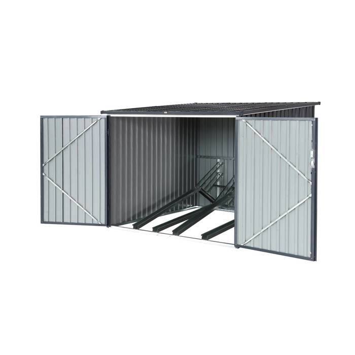Cobertizo para bicicletas. Capacidad para 4 bicicletas. Acero galvanizado gris. Ancho 203 x Profundidad 198 x Alto 157 cm