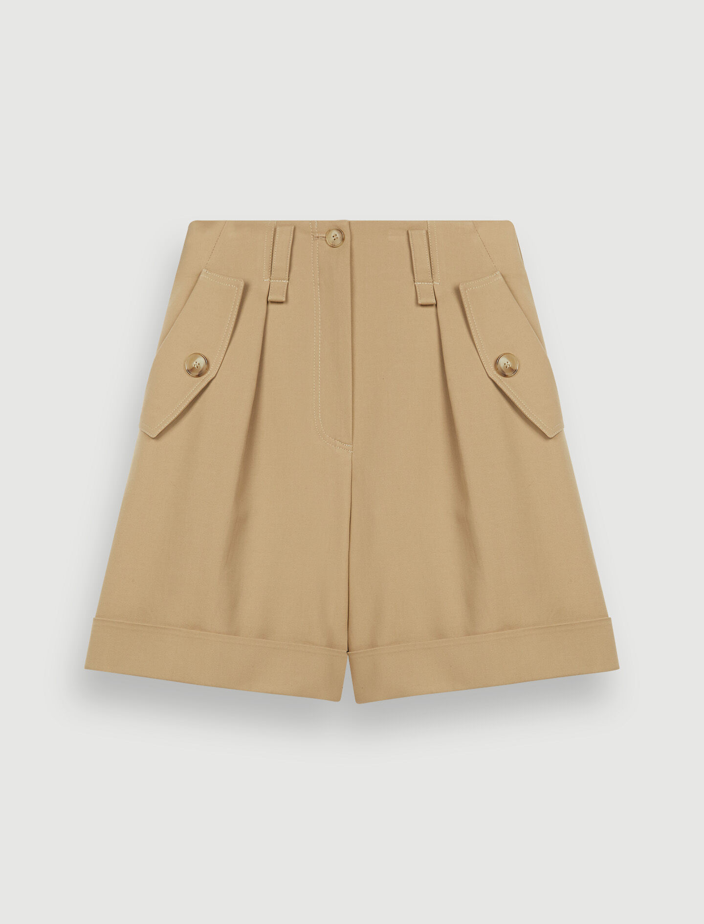 Pantaloni scurți din bumbac camel cu tiv