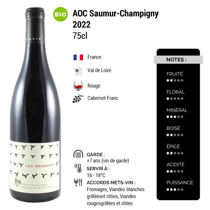 Domaine des Roches Neuves Saumur-Champigny Les Mémoires 2022 - Vino rosso della Valle della Loira (3x75cl) Biologico