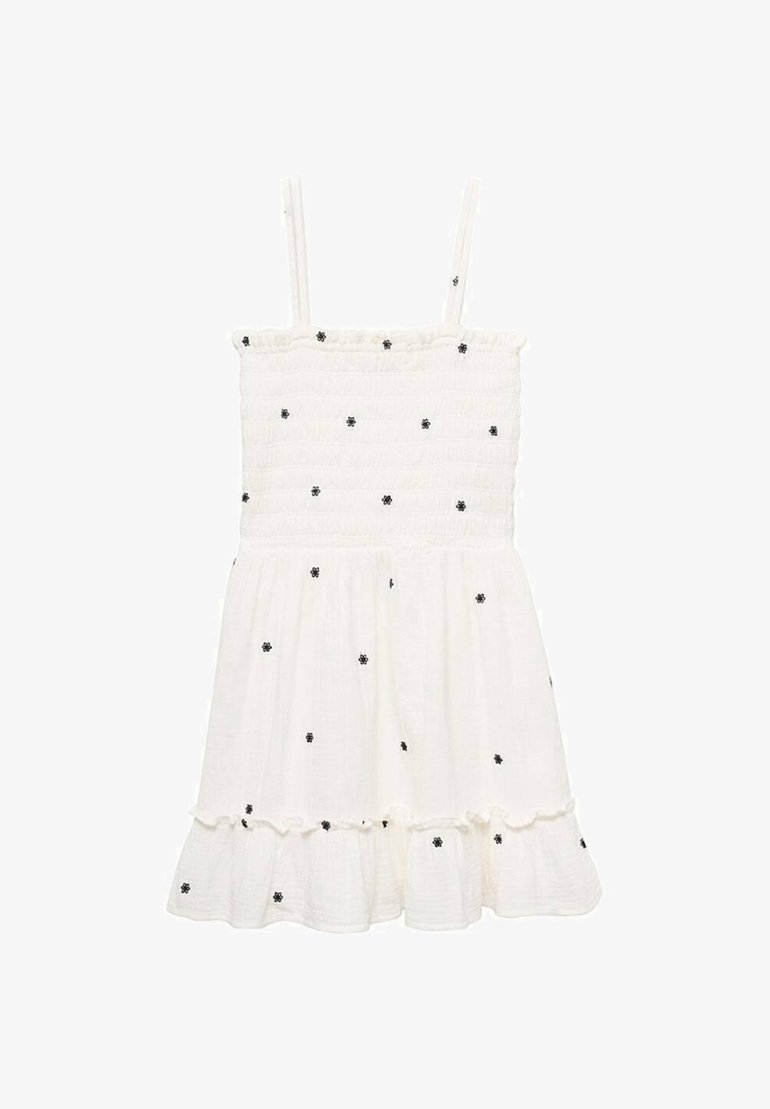 Mango Kids Tageskleid mit Blumenstickerei – Cremeweiß