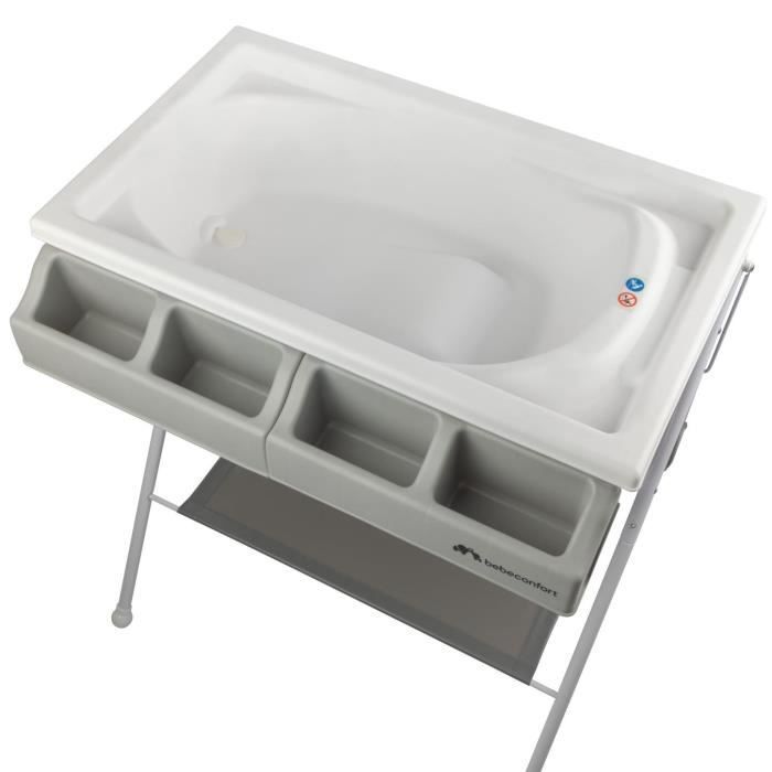 BEBECONFORT Baltic 2-in-1 Wickeltisch und Badewanne, faltbar, von Geburt an bis 12 Monate (11 kg), Graunebel