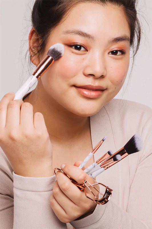 Conjunto de Pincéis de Maquiagem Zoë Ayla Marble, 10 peças, com Estojo