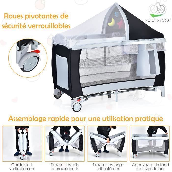 GOPLUS Faltbares Reisebett für Babys (0–36 Monate) – 15 kg Tragkraft – 2 feststellbare Rollen – Matratze/Tisch
