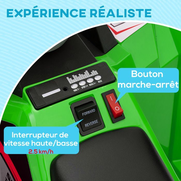 HOMCOM Elektrisches Quad für Kinder, 6-V-Batteriebetriebenes Fahrzeug mit Vorwärts- und Rückwärtsgang, 70 x 41,5 x 48,5 cm (L x B x H), Grün