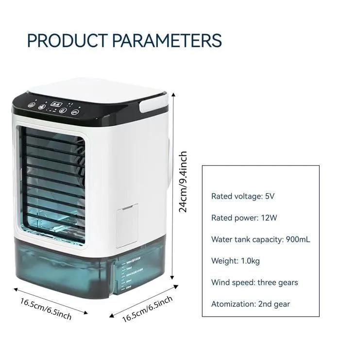 Ventilador de aire acondicionado portátil - mini ventilador - Portátil y silencioso - gran depósito de agua de 900 ml