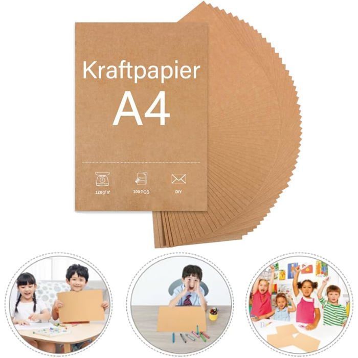 A4 kraftpapier - bedrukt - pak van 100 vellen - 120 g - bruin - matte afwerking - ideaal voor knutselprojecten