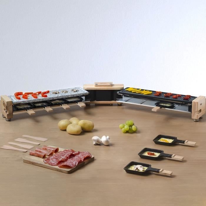 HKOENIG Raclette Grill - WOD360 - Serves up to 8 people - Rotating base with cooking stone - Wood design - 1400W
