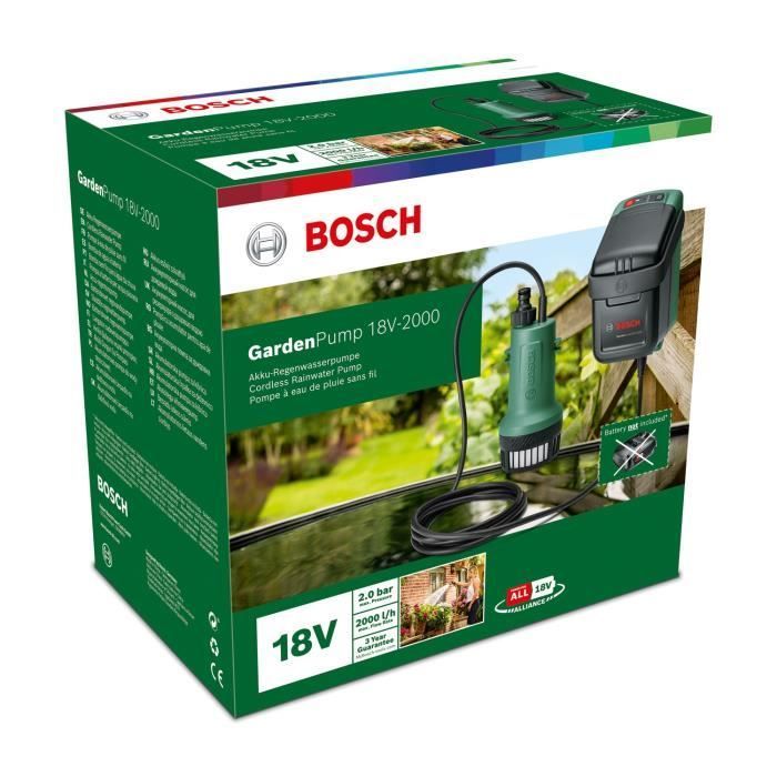 Pompa dell'acqua senza fili - Bosch - 06008C4203 - 18V-2000 - Pompa da giardino - senza batteria