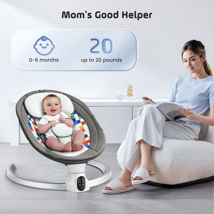 Baby bouncer, electric baby swing from birth to 6 months, with 5 swing speeds, 5-point safety harness