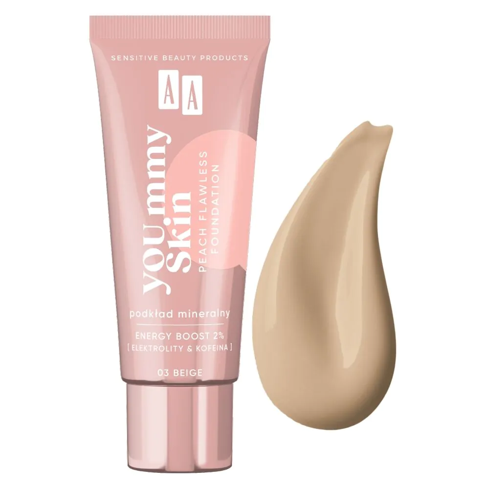 AA YOUmmy Skin Peach Flawless Podkład mineralny dodający blasku, 03 Beige