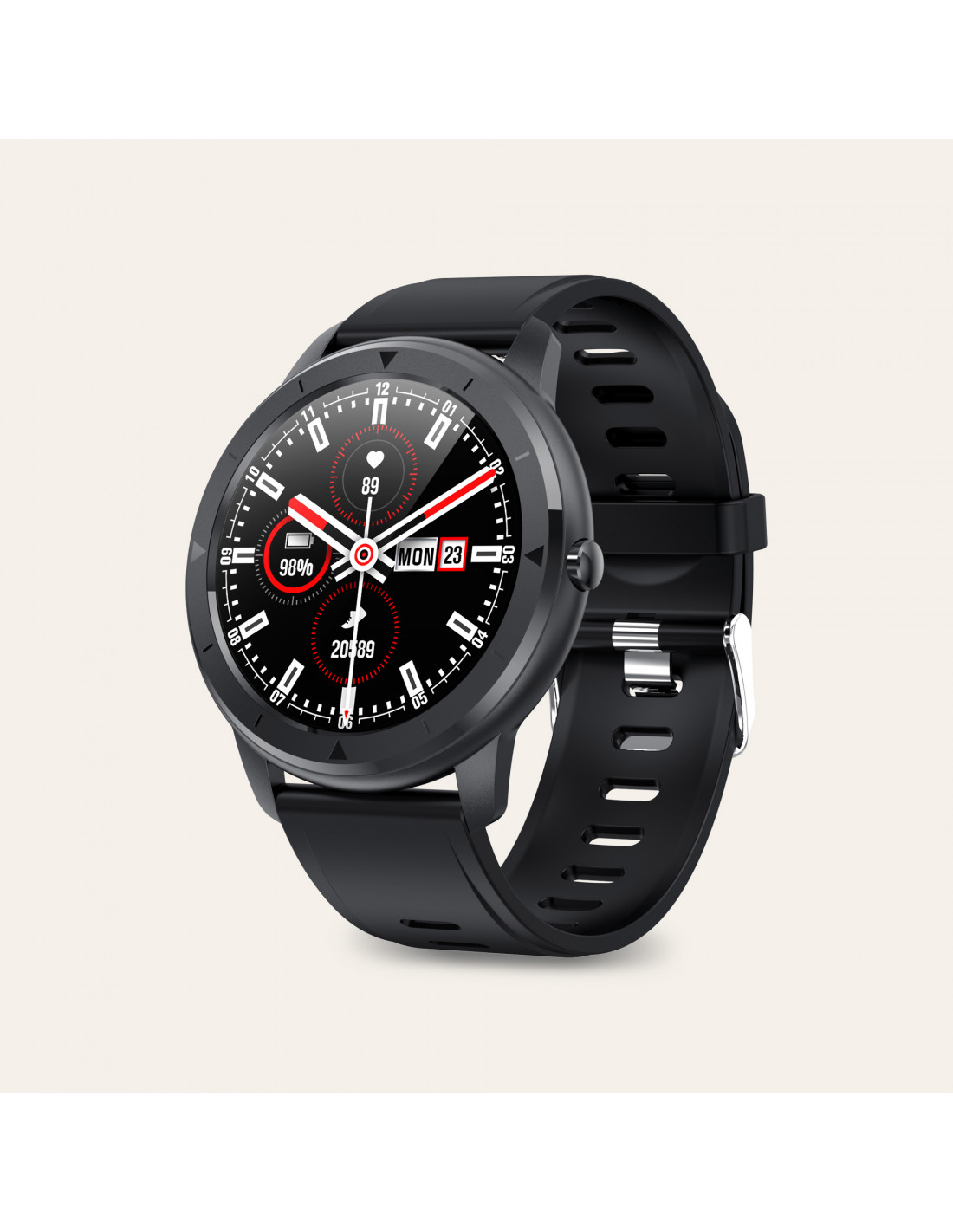  Ksix Eclipse smartwatch met 1,28 inch scherm, Bluetooth 5.0 en een batterijduur van 7 dagen.