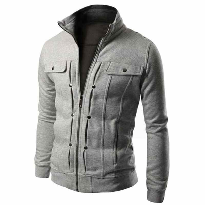 Plus Size S 4XL Jas Heren Nieuw Effen Kleur Opstaande Kraag Lange Mouwen Jas met Ritszakken Slim Fit Jas Bovenkleding Sportjas