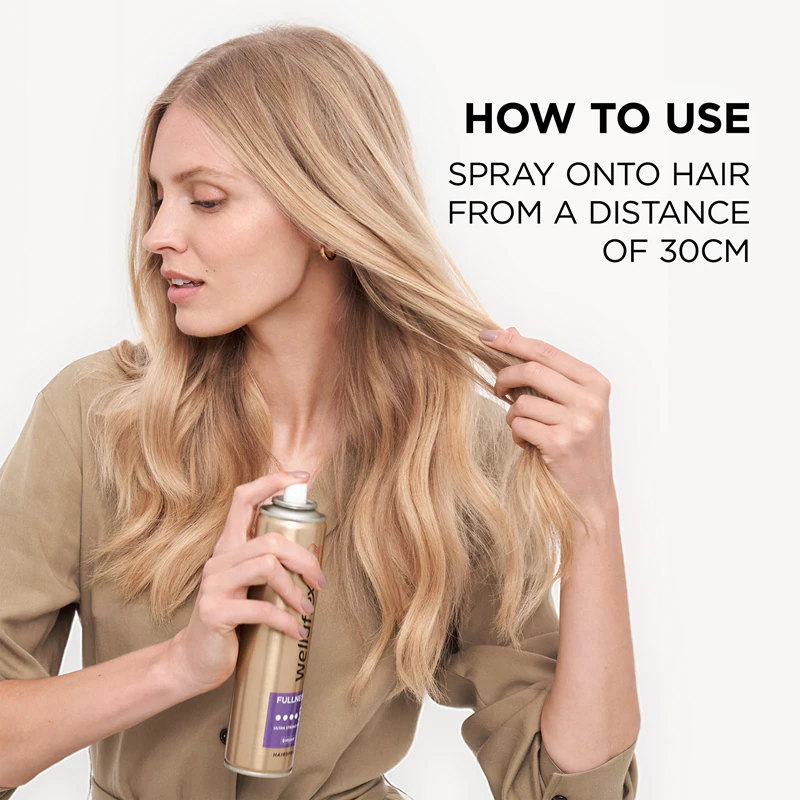 Wella Wellaflex Fullness Volume haarspray met sterke fixatie voor elasticiteit en volume.