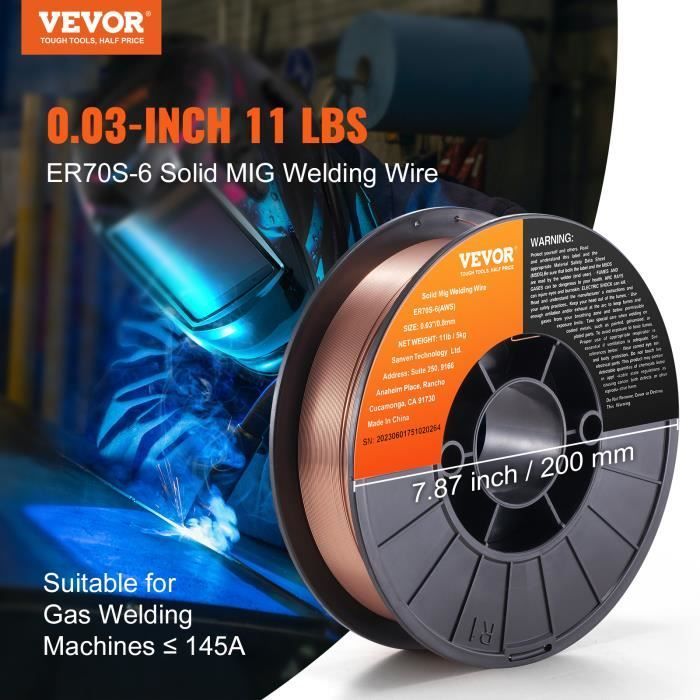 Welding Wire - VEVOR - MIG Welding Wire Solid ER70S-6 Mild Steel 0.8 mm 5 kg