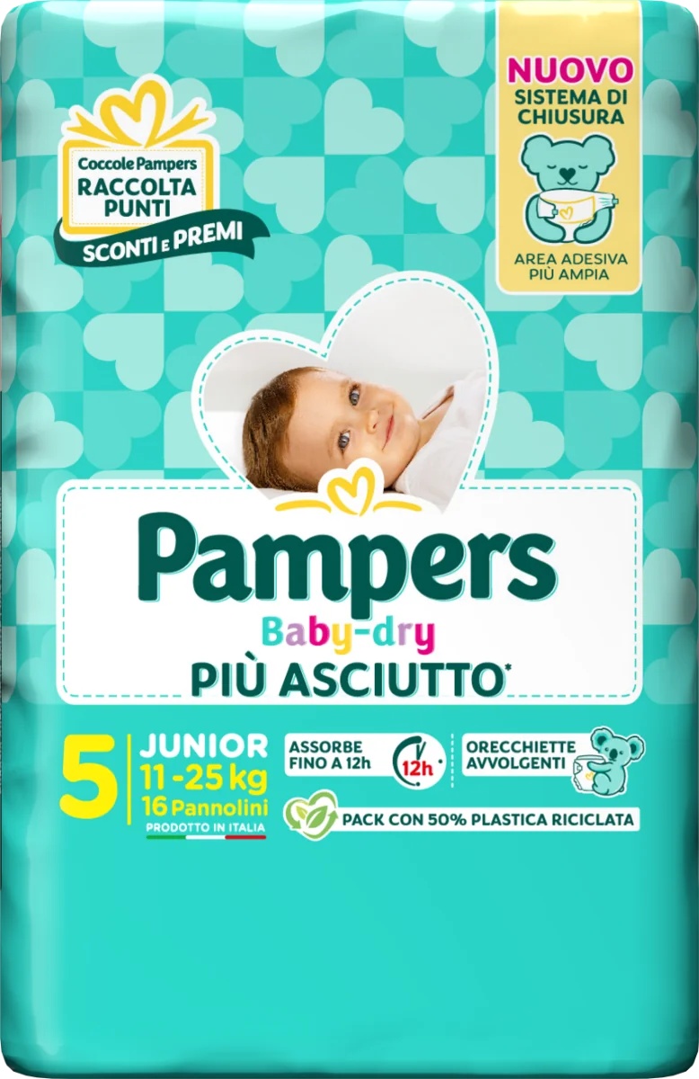 PAMPERS Pañales Pampers Baby Dry Downcount Junior 16 piezas talla 5 (11-25 kg)