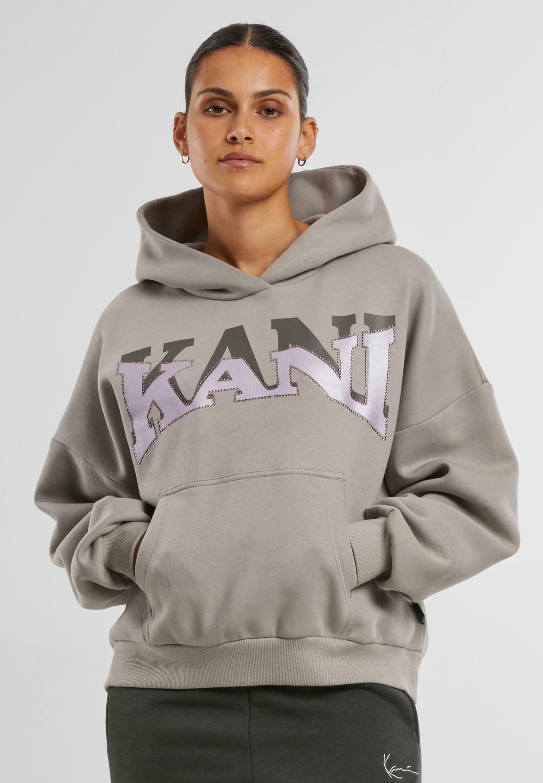 Felpa con cappuccio Karl Kani SIGNATURE GLITTER - grigia