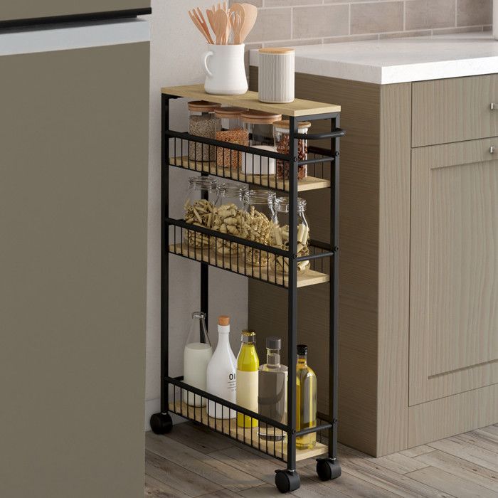 Carrito de cocina que ahorra espacio DETROIT de 4 niveles con ruedas, diseño industrial