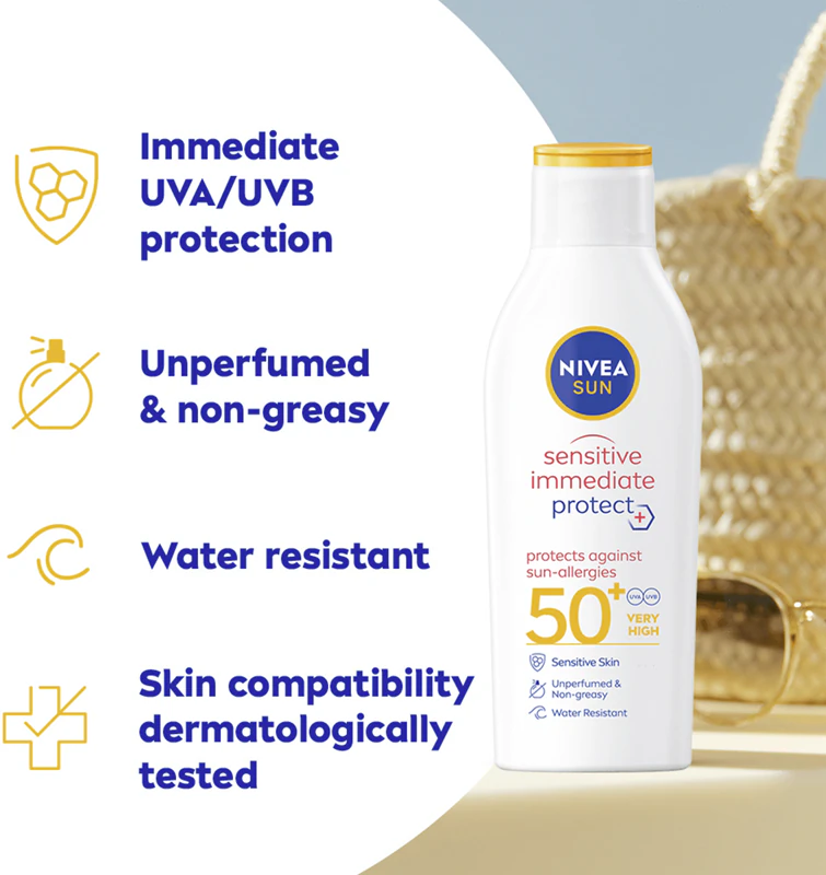 Protetor solar NIVEA SUN Sensitive Imediato para pele sensível FPS 50+