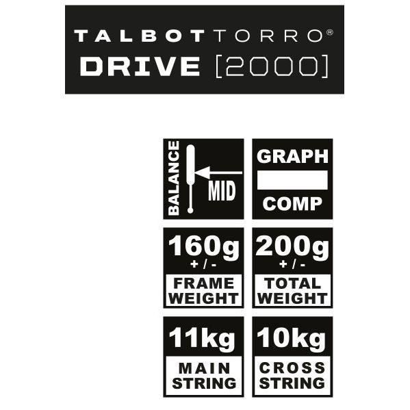 Talbot Torro Drive 2000 Squash Racket - US 500 String - 500cm² Head Size - 19mm/160g Frame - 200g