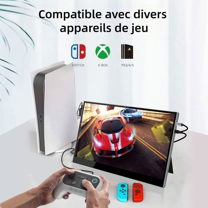 Draagbare monitor, 16:10, 10,5 inch HD IPS touchscreen, 1920x1200 resolutie, gehard glas, compatibel met meerdere apparaten, zwart