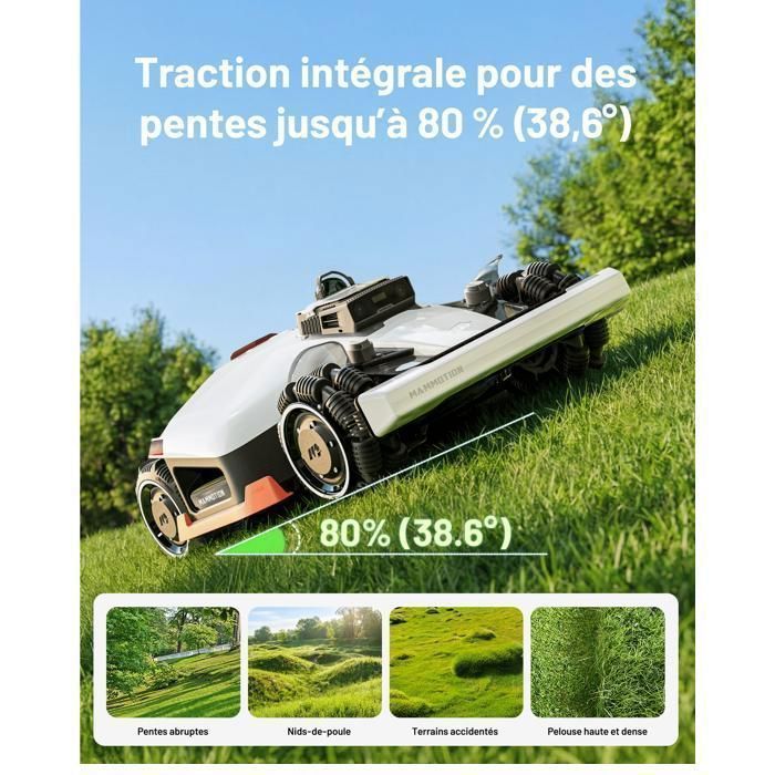 Robot tagliaerba perimetrale senza fili MAMMOTION LUBA 3 AWD 1500, LiDAR a 360° + doppia telecamera con controllo AI, pendenza dell'80%