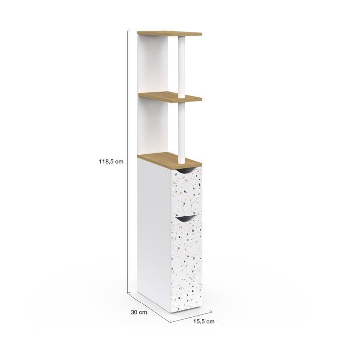 IDMARKET WILLY 2-door WC cabinet with shelf, terrazzo and beech finish