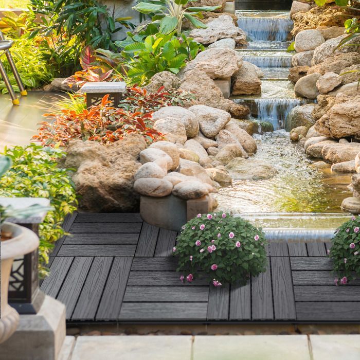 Outsunny - Baldosas para terraza - WPC - 30x30x2,2cm - Gris