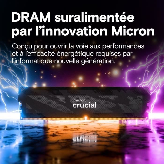 Gaminggeheugen - CRUCIAL Pro OC - CP16G64C32U5B - 16GB DDR5-6400 UDIMM - CL32 met koelblok - Zwart