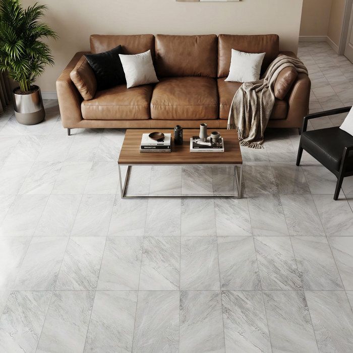 Revêtement de sol PVC - Dalles autocollantes - 5m² - pour Salon - Imperméables - 36 pièces - Texture de pierre blanc-gris