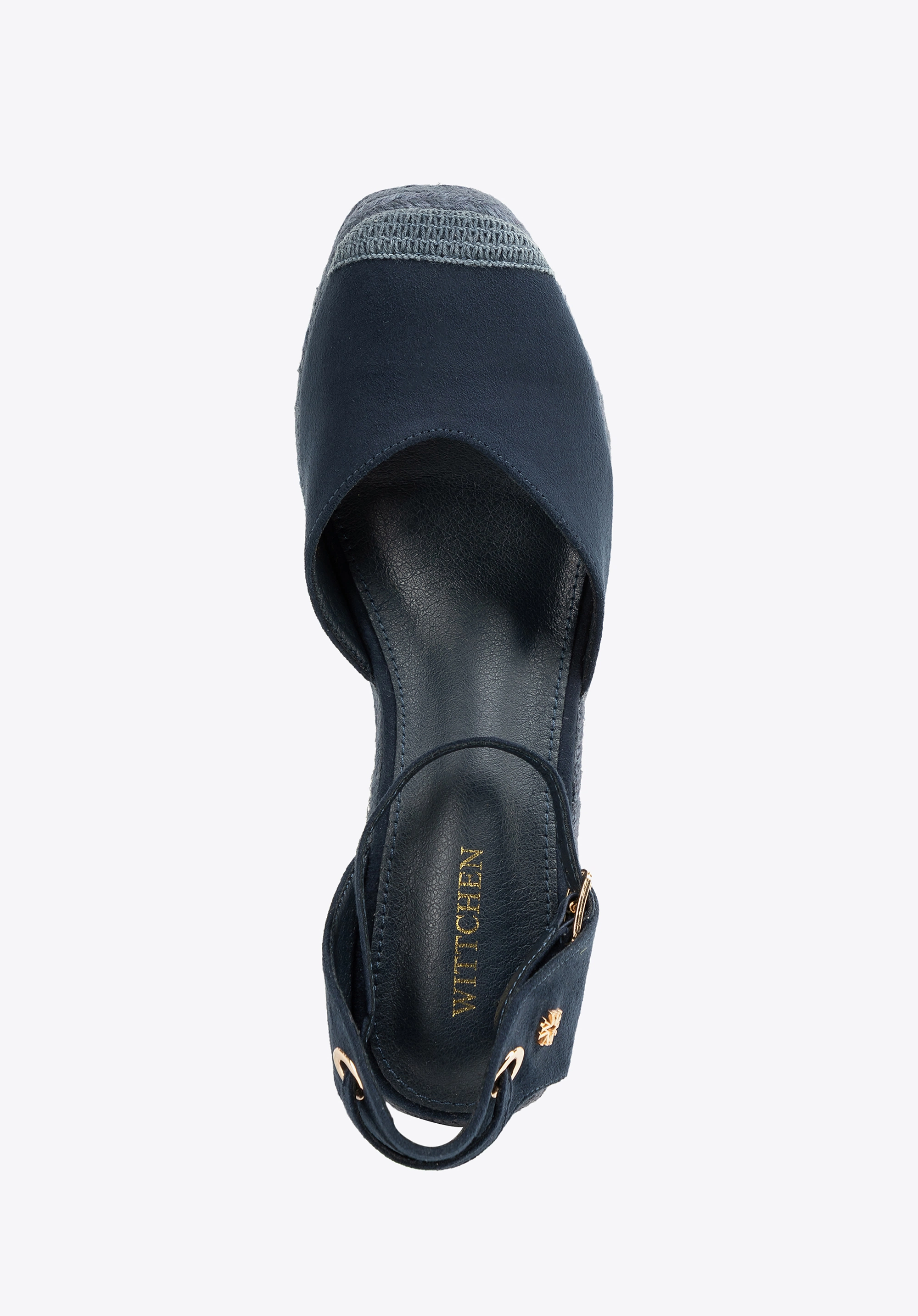 Damskie espadryle na koturnie z wiązaniem granatowe