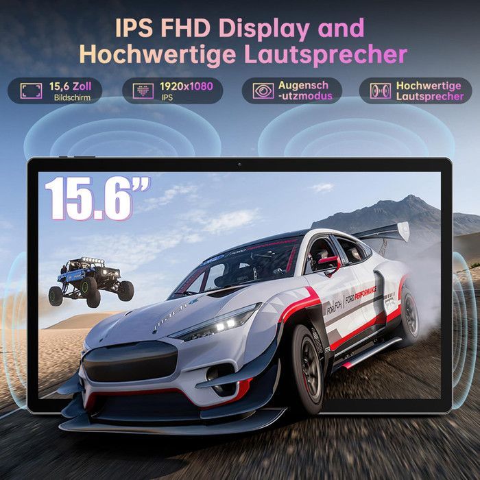 Tablet MESWAO de 15,6 polegadas com Android 14, 12 GB de RAM + 256 GB de ROM, bateria de 12000 mAh, Bluetooth 5.0, Wi-Fi 2.4G/5G e câmera de 32 MP.