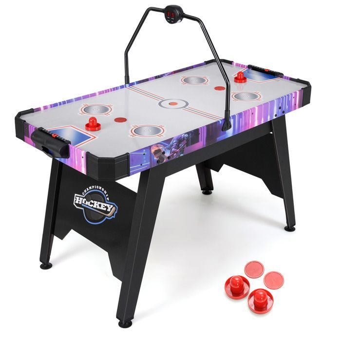 COSTWAY Airhockeytafel, 12V-motor, luchtkussen, LED-digitale scoreweergave, dispensers, 2 puckwerpers, speeloppervlak 133x65 cm