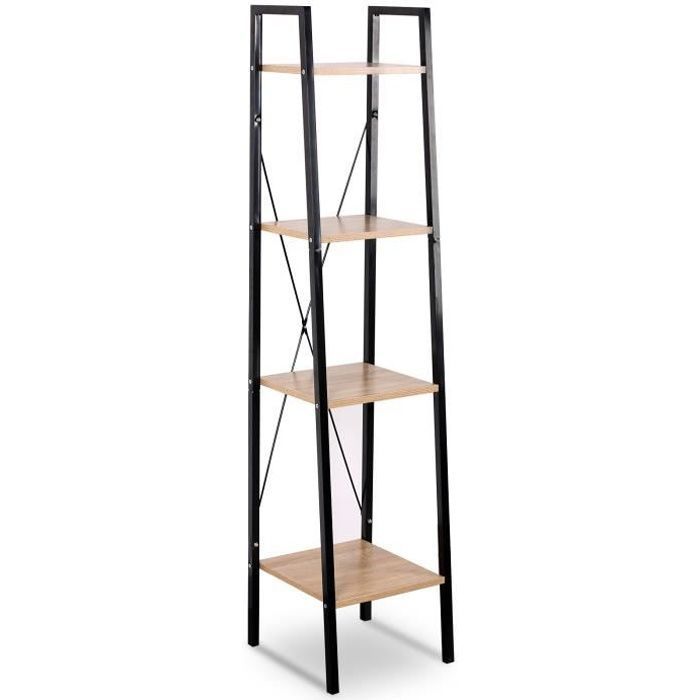 WOLTU Étagère de Rangement en acier et en bois avec 4 tablettes, Étagère royonnage, 34x35x148cm, Noir+chêne clair