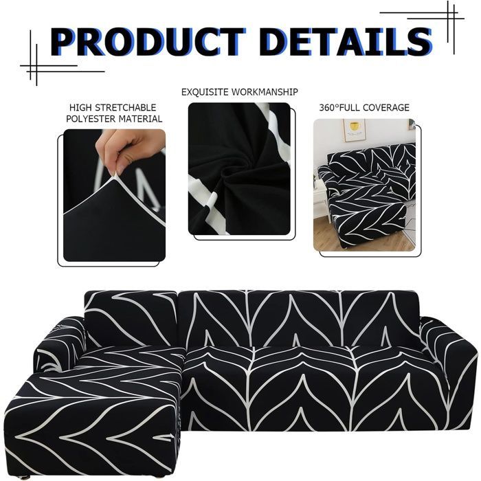 Housse de canapé d'angle extensible 2+2 l revêtement canapé ligne noire