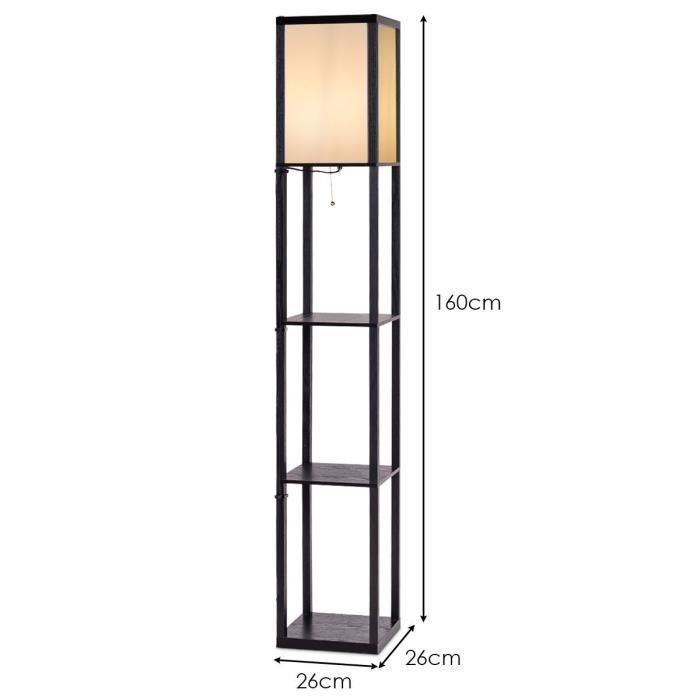 Lámpara de pie COSTWAY para salón con 3 estantes de madera, 26 x 26 x 160 cm, lámpara de pie de diseño escandinavo para dormitorio, 60 W